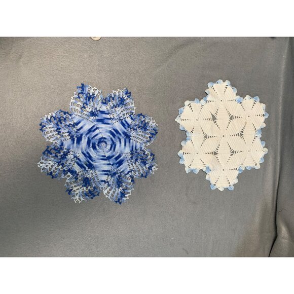 Handmade Crochet Doilies Set Of 2 - Blue & White - Lace Table Decor - Vintage Ho - Picture 11 of 12